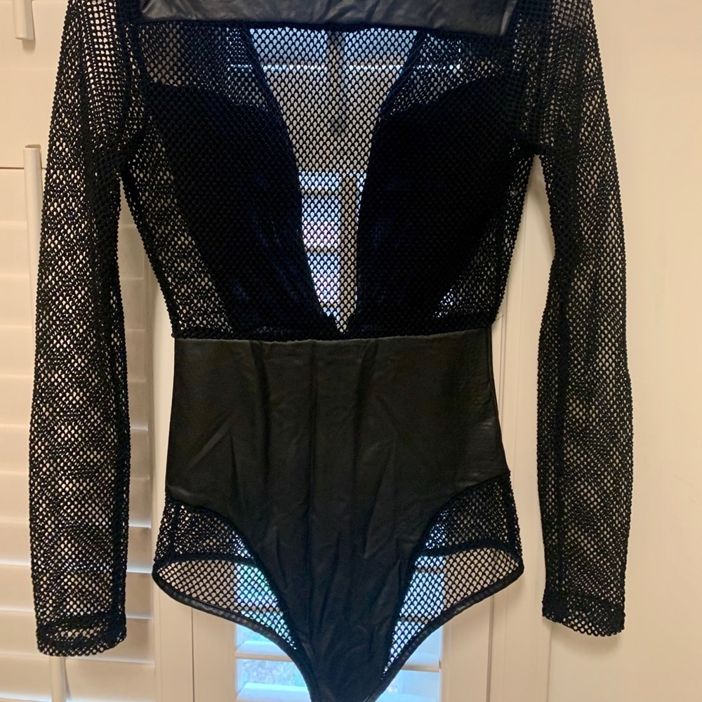 Black Leather Mesh Bodysuit